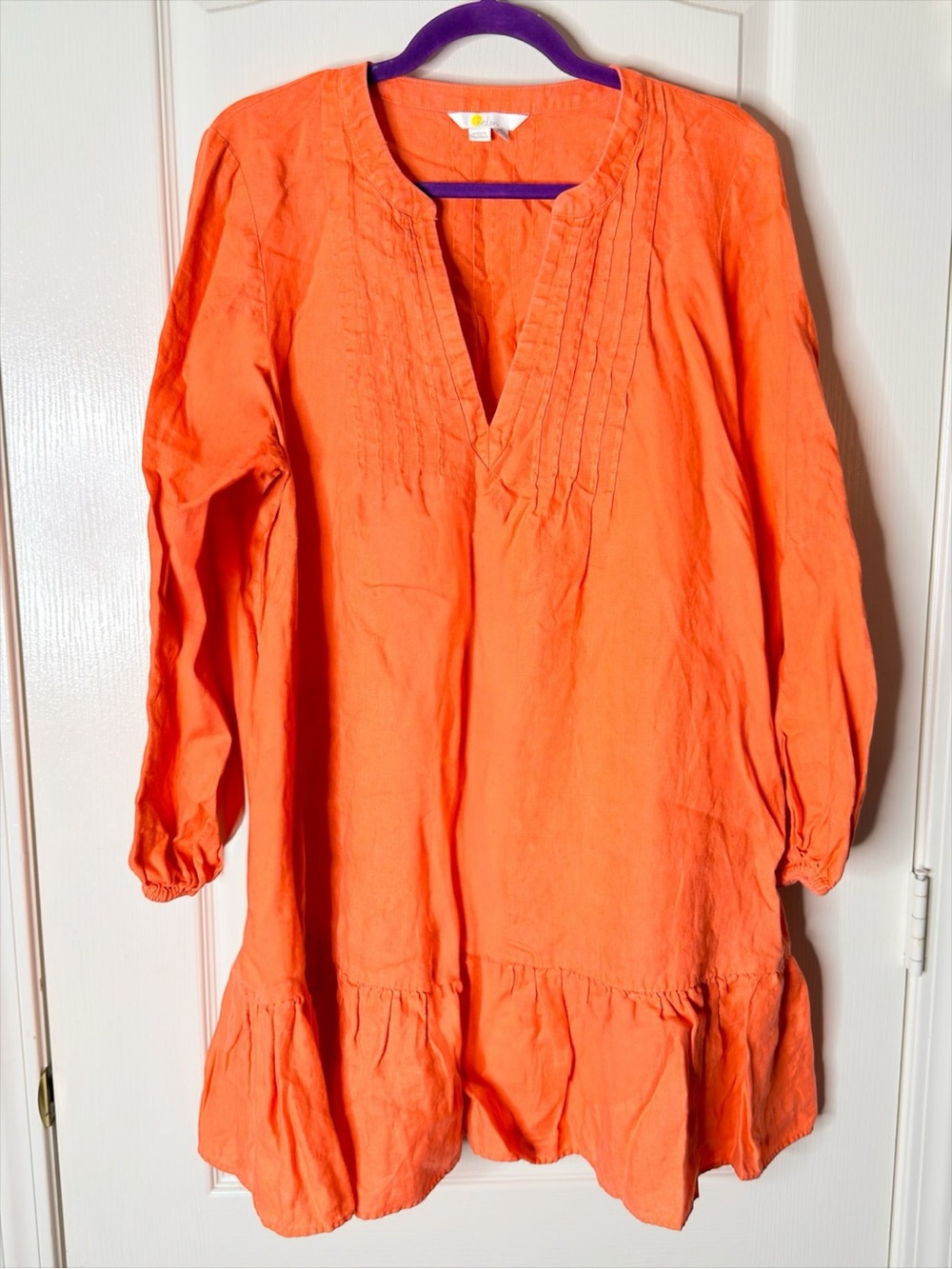 Boden Linen Blend Pintuck Ruffle Tunic Dress Size 14R - Picture 4 of 8